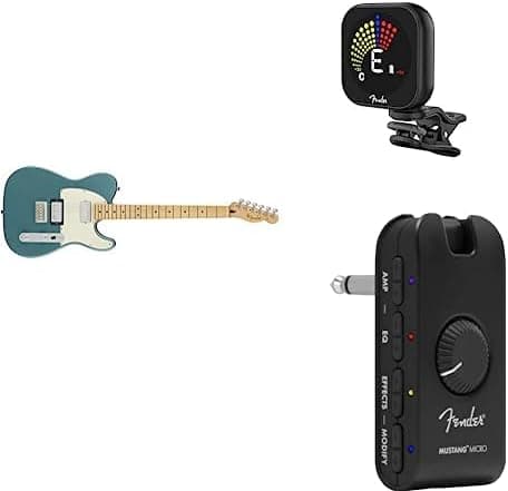 Fender Player Telecaster HH - Guitarra eléctrica, Tidepool, diapasón de arce + micro amplificador Mustang + afinador recargable Flash 2.0
