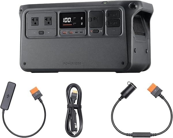 DJI Power 1000 - Combo de alimentación de coche de 1024 Wh, con toma de corriente de coche a cable de alimentación SDC y cable de alimentación SDC a cargador de coche, celda LFP, salida estable de