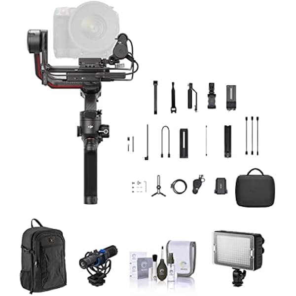 DJI RS 3 Pro Combo, estabilizador gimbal, paquete con luz LED, mochila, micrófono shotgun, kit de limpieza