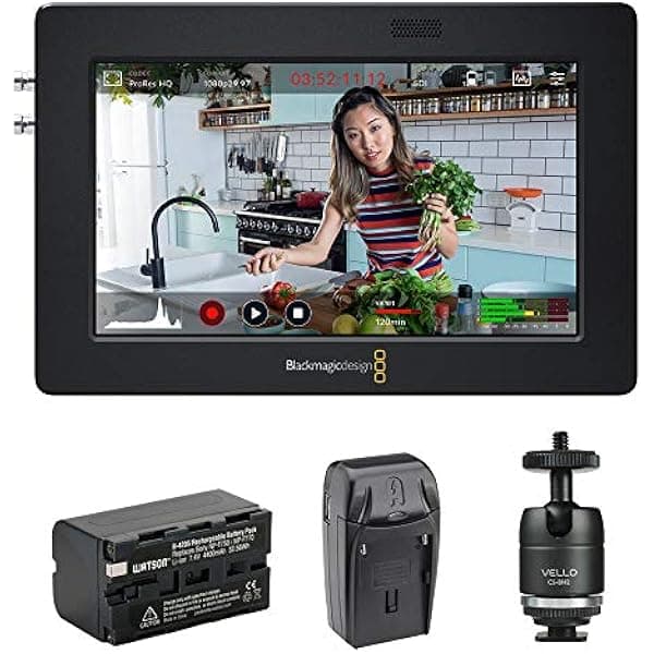 Blackmagic Design Video Assist 3G-SDI/HDMI 5" Recorder/Monitor con Li-Ion Battery Pack, AC/DC Charger & Ball Head Bundle