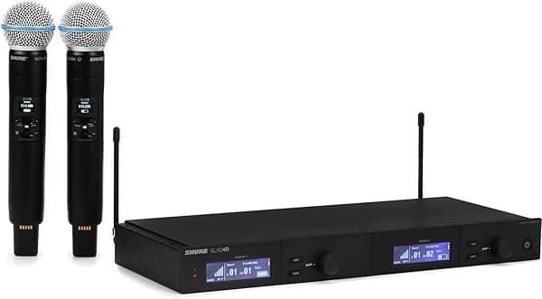 Shure Sistema de micrófono inalámbrico de doble canal con 2 micrófonos de mano BETA 58A, SLXD24D/B58-H55