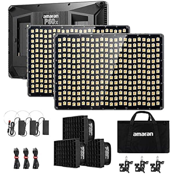 Aputure Amaran P60X - Kit de 3 luces para panel de video, temperatura de color 3200K-6500K, 60W CRI95+/TLCI 97+, 5070lux@3.3 ft, con softbox, aplicación de soporte HSAmaranP60X3Light Kit