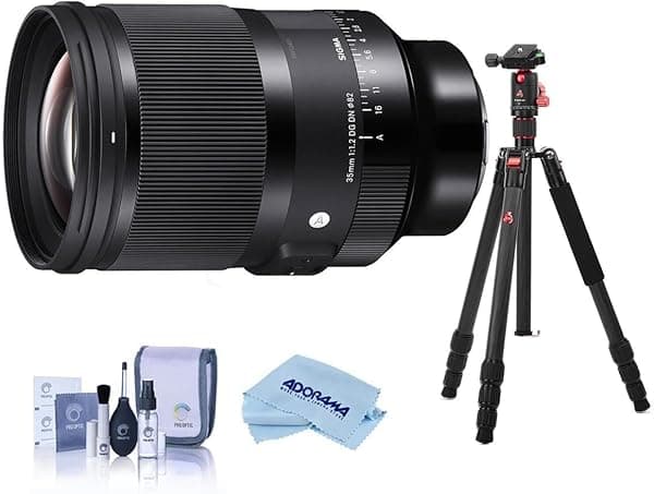 Sigma Lente Art de 1.378 in f/1.2 DG DN para Sony E, paquete con kit de trípode Vanguard, kit de limpieza, tela