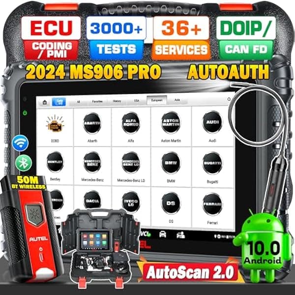 Autel Escáner MaxiSYS MS906 PRO 10OS AutoScan 2.0 con $60 MV108S: 2024 DoIP/CAN FD MS906PRO Advanced ECU Codificación Actualización de MS906BT MK908 MP900 36+ Servicio 3000+ Pruebas activas 4G+128G Autel MaxiSys MS906 Pro US