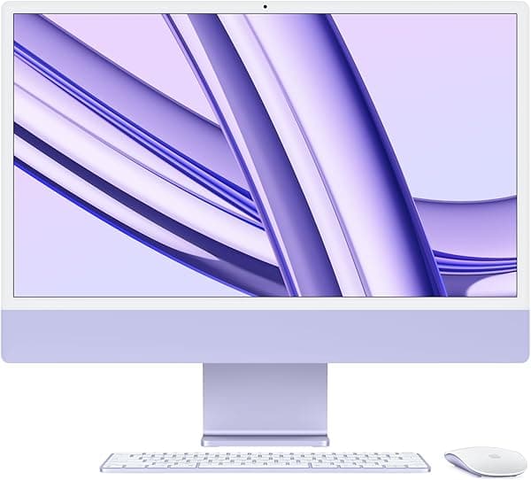 Apple Computadora de escritorio todo en uno iMac 2023 con chip M3: CPU de 8 núcleos, GPU de 10 núcleos, pantalla Retina de 24 pulgadas, memoria unificada de 8 GB, almacenamiento SSD de 256 GB MQRV3LL/A