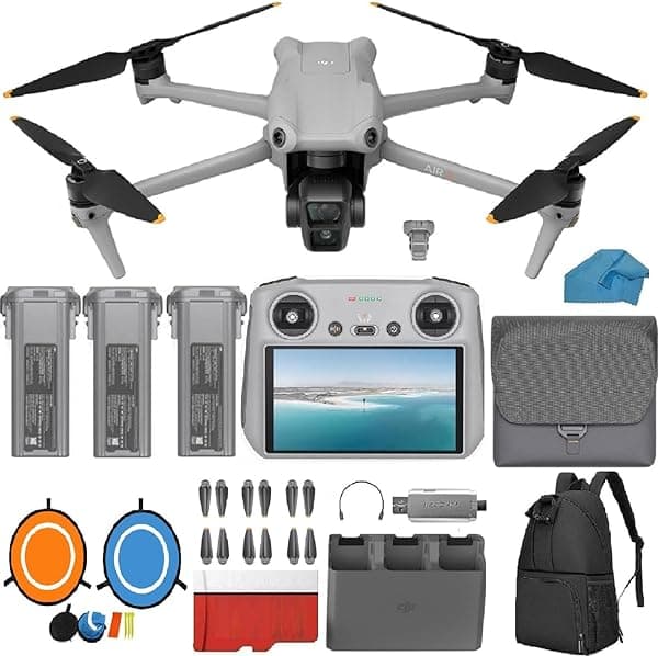 DJI Air 3 Drone Fly More Combo con control remoto de pantalla DJI RC 2 con 4K HDR, tiempo de vuelo máximo de 46 minutos, paquete de 48 MP con tarjeta micro SD de 128 GB, lector de tarjetas USB 3.0 air 3 combo