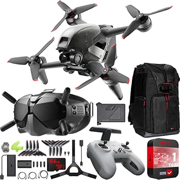 DJI FPV Drone Combo con control remoto y gafas Integra 4K Video Creator On the Go Bundle con Deco Gear Ultimate Drone Photography Backpack Case y CPS Paquete de protección mejorada de 1 año E1DJIFPVCOMBO