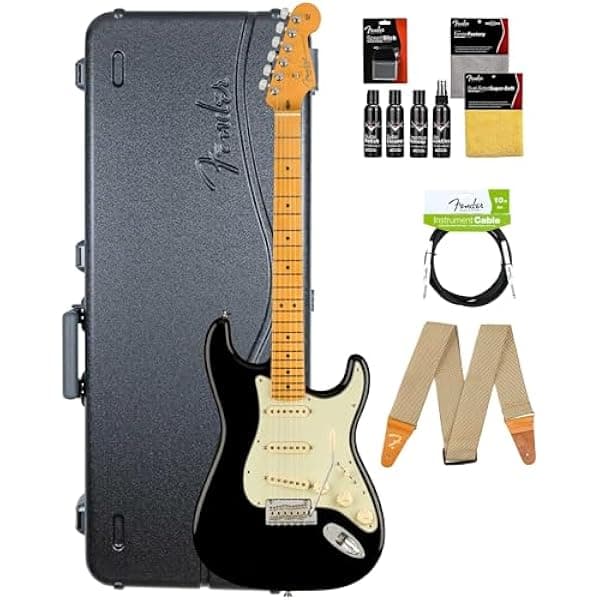 Fender American Professional II Stratocaster - Paquete negro con funda, correa, cable y kit de limpieza de guitarra AUS-0113902706-COMBO-STD