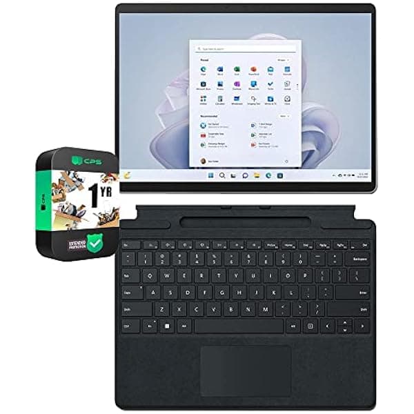 Microsoft QIX-00001 Surface Pro 9 Tableta táctil de 13 pulgadas, Intel i7, 16 GB/512 GB, teclado mecánico Platinum Bundle Surface Pro Signature, negro y paquete de protección mejorada CPS de 1 año E90MSQIX00001