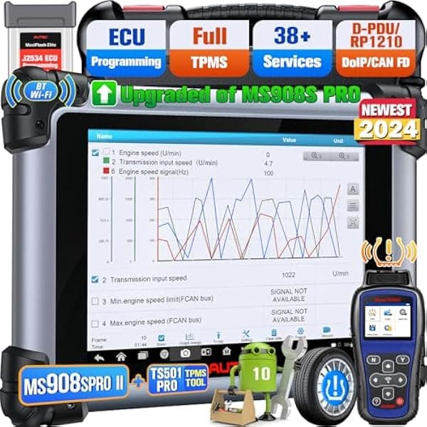 Escáner Autel MaxiSYS MS908S PRO II 2024 y herramienta de reaprendizaje TS501 PRO TPMS más nueva de $225: misma codificación de programación de ECU que Ultra MS919 MS909 Hasta MK908P Elite II, 3K+