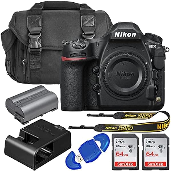 Nikon D850 FX - Cuerpo de cámara SLR digital con 2 tarjetas de memoria SanDisk de 64 GB, bolsa de transporte de lujo, lector de tarjetas 1585_K1