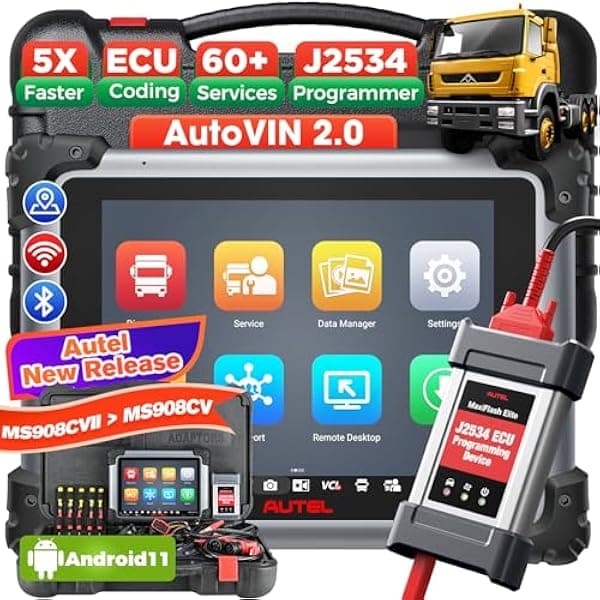 Autel Escáner de camión MaxiSys MS908CV II: herramienta resistente 2024 MaxiSys CV II para camiones semi comerciales, codificación J2534 ECU, diagnóstico de todo el sistema, prueba activa, servicio 64 2024 Autel MaxiSYS MS908CV II