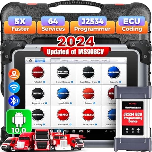 Autel MaxiSys MS908CV II: Actualización del escáner de camión de servicio pesado 2024 de MS908CV, igual que MS909CV, herramienta semi camión con programador J2534 ECU, codificación, prueba activa