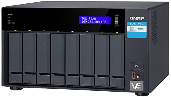 QNAP Almacenamiento NAS Multi-Gigabit TVS-872N con soporte iSCSI IP SAN, CPU Intel Quad Core de 3.1 GHz, RAM DDR4 de 16 GB, disco duro de 32 TB, RAID, gráficos Intel TS872NP