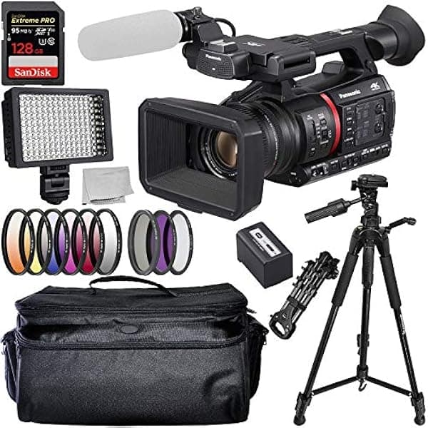 Panasonic AG-CX350 4K Camcorder Professional Bundle Incluye: Trípode de 72" - Trípode Dolly - Batería de repuesto VW-VBD58 - Tarjeta de memoria SanDisk Extreme 128 y mucho más