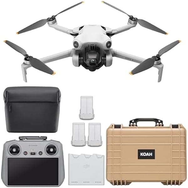 DJI Mini 4 Pro Quadcopter Drone Fly More Combo Plus con controlador RC 2 - Captura de video 4K Ultra HD - Modos de vuelo inteligentes para entusiastas aéreos, paquete con estuche rígido impermeable (2 KO-WHC18147TAN_K2