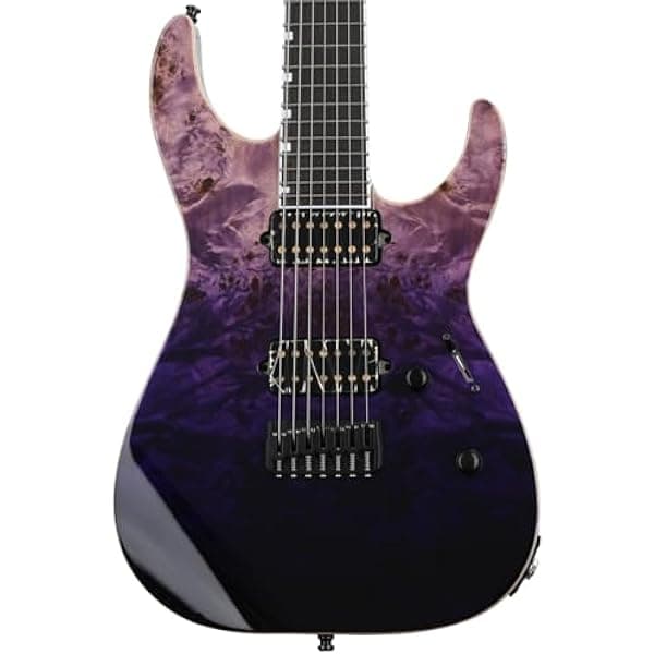 ESP E-II M-II 7 NT Guitarra Electrica 7 Cuerdas Set-Thru Caoba Tope Arce Diapason Ebano 24 Trastes Bare Knuckle Warpig Hipshot Purple Natural Fade EIIMII7NTHSPRNFD