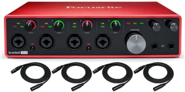 Focusrite Scarlett 18i8 - Interfaz de audio USB de 3ª generación 18x8 con cables XLR (paquete de 4) (5 artículos) SCARLETT-18I8-3G