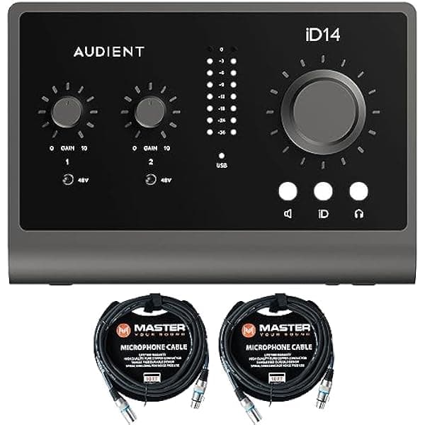 PitbullAudio Audient iD14 MKII - Interfaz de audio USB-C de 10 entradas/6 salidas, 2 preamplificadores de micrófono de consola con cables