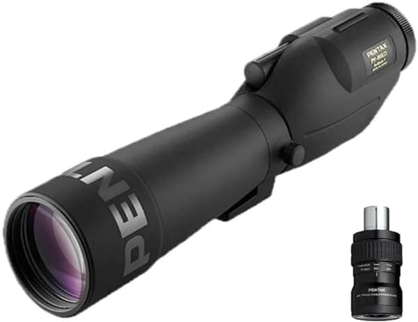 Alcance de detección Pentax PF-80ED de alta precisión de 3.150 in con vidrio de dispersión extra baja, ideal para observación de aves y práctica de objetivos, paquete compacto y versátil con ocular SMC de 0.315-0.945 in (2 artículos) 70509_K5