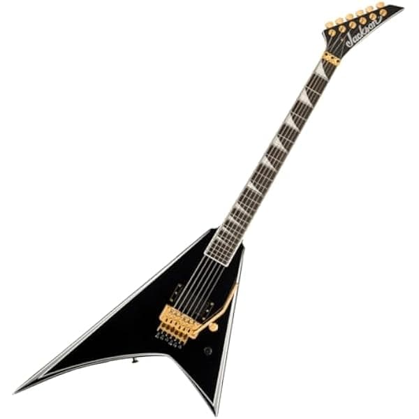 Jackson Concept Series Limited Edition Rhoads RR24 FR H Guitarra Electrica Negra con Rayas Blancas, Cuerpo Alder, Floyd Rose 1000, EMG 81, 24 Trastes Acero Inox, Hardware Dorado JCPRR24FRBLKWWHPIN