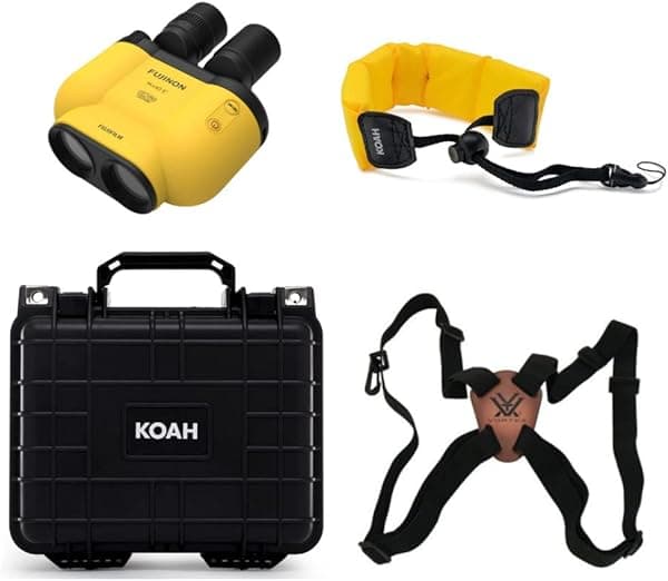 Fujifilm TS-X 1440 Techno Stabi - Binoculares con estuche blando y sensor giroscópico electrónico (amarillo) con estuche rígido resistente a la intemperie y correa flotante para cámara 16804707-K2