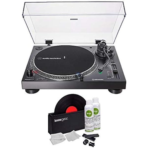 Audio-Technica AT-LP120XUSB - Juego de tocadiscos USB de accionamiento directo (negro) con kit limpiador de discos de vinilo (2 artículos) AT-LP120XUSB-BK_K1