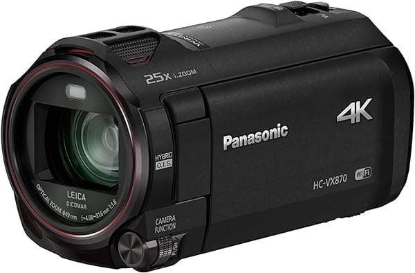 Panasonic Videocámara HC-VX870K 4K Ultra HD, video doble (PIP) WiFi desde la función de captura de teléfonos inteligentes (negro)