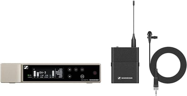 Sennheiser Pro Audio Juego de micrófonos Lavalier EW-D ME2, conectividad XLR, ancho de banda de 56 MHz, configuración automatizada, transmisión UHF, eliminación de ruido, reducción de interferencias 508701