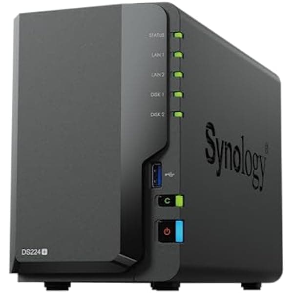 Synology DS224+ Diskstation NAS de 2 bahías (Intel Celeron J4125 de 4 núcleos a 2.0 GHz, RAM DDR4 de 2GB, 2 puertos RJ-45 LAN Gigabit)