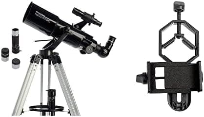 Celestron 21087 PowerSeeker 80AZS Telescopio (Negro) con Adaptador Básico para Smartphone de 1.25", Negro