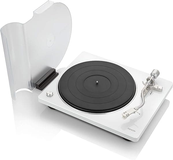 Denon DP-400 (BLANCO) Tocadiscos Analógico Semi-Automático con Sensor Automático de Velocidad | Brazo de Tono Curvado de Diseño Especial | Soporta Velocidades de 33 1/3, 45, 78 RPM (Vintage) | Diseño Moderno, Audio Superior DP400WT