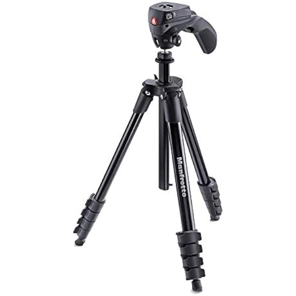 Manfrotto Compact Action Trípode de Aluminio con Cabezal Híbrido para Cámaras DSLR y Sin Espejo de Nivel Básico de hasta 1.5 kg, Negro MKCOMPACTACN-BK