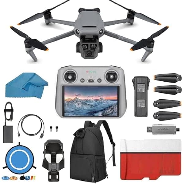 DJI Mavic 3 Pro con DJI RC, Dron insignia de triple cámara con cámara Hasselblad CMOS de 4/3, tiempo de vuelo de 43 minutos, incluye tarjeta Micro SD de 128 GB, lector de tarjetas USB 3.0, plataforma de aterrizaje, mochila impermeable y más. MAVIC 2 PRO