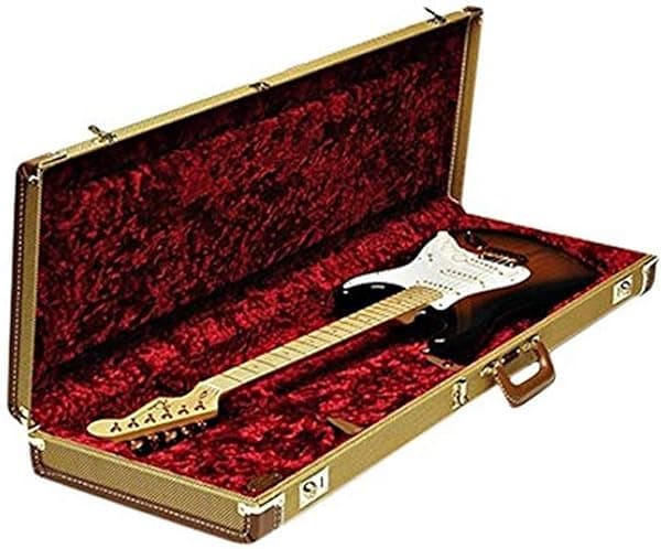Fender Deluxe Strat/Tele Case, Tweed con Interior de Peluche Rojo Poodle 996103400