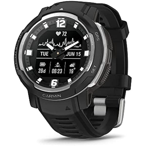 Garmin Instinct Crossover, Reloj Inteligente Híbrido y Resistente, Agujas Análogas y Pantalla Digital, Negro 010-02730-13