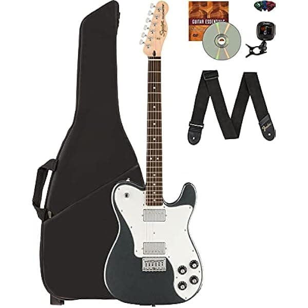 Fender Squier Affinity Telecaster Deluxe - Paquete en Gris Carbón Metálico con Funda, Afinador, Correa, Púas y DVD Instructivo de Austin Bazaar 378250569
