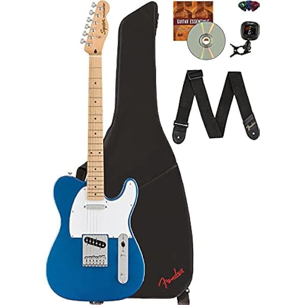 Fender Squier Affinity Telecaster con Diapasón de Arce - Azul Lake Placid Paquete con Funda, Afinador, Correa, Púas y DVD Instructivo de Austin Bazaar 378202502