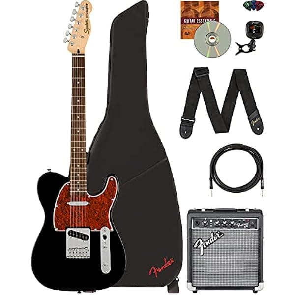 Fender Squier Affinity Telecaster - Paquete Negro con Amplificador Frontman 10G, Cable para Instrumento, Funda de Transporte, Afinador, Correa, Púas, y DVD Instructivo de Austin Bazaar. 378207506