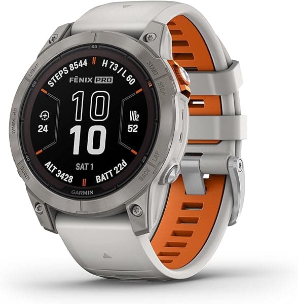 Garmin fēnix 7 Pro Sapphire Solar, Reloj Inteligente Multideporte GPS, Linterna Integrada, Capacidad de Carga Solar, Gris Niebla/Naranja Ember 010-02777-20