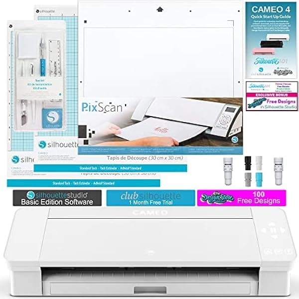 Silhouette Cameo 4 Paquete de Extras con Cuchilla Automática Adicional, Tapete de Corte Extra, Kit de Herramientas, Tapete PixScan y Guía de Inicio para el Cameo 4 con Diseños de Bonificación CAMEO 4 Bundles