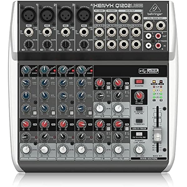 BEHRINGER Q1202USB, Mezcladora Amplificada de 12 Canales, Negra