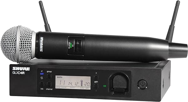 Shure GLXD24R/SM58 Sistema de Micrófono con Receptor de Montaje en Rack GLXD4R y Transmisor de Mano GLXD2 con Cápsula de Micrófono Vocal SM58 GLXD24R/SM58-Z2
