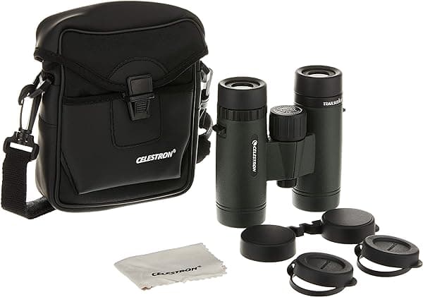 Celestron - TrailSeeker 10x32 Binocular - Óptica Completamente Multicapa - Binoculares Compactos para Exteriores y Observación de Aves para Adultos - Prismas BaK-4 con Recubrimiento Fásico y Dieléctrico - Enfoque Cercano de 6.5 pies 71402
