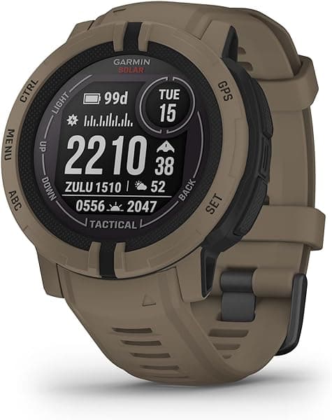 Garmin Instinct 2 Solar, Edición Táctica, Reloj GPS para Exteriores con Carga Solar, Soporte Multi-GNSS, Navegación Tracback, Color Coyote Tan 010-02627-14