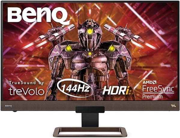 BenQ MOBIUZ EX2780Q Monitor Gamer 27" QHD 2560x1440 IPS 144Hz 5ms HDRi DisplayHDR 400 FreeSync Premium 95% DCI-P3 audio 2.1 treVolo con subwoofer y control remoto, HDMI 2.0/DisplayPort 1.4/USB-C, Gris Metalico