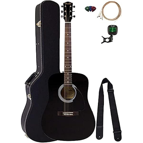 Fender FA-115 Dreadnought Guitarra Acústica - Paquete Negro con Estuche Rígido, Afinador, Cuerdas, Correa y Púas AUS-0971110506-COMBO-PRO