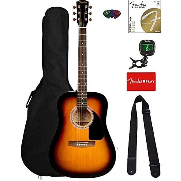 Fender FA-115 Dreadnought Guitarra Acústica - Paquete Sunburst con Funda, Afinador, Cuerdas, Correa y Púas AUS-0971110532-COMBO-FGPAC1
