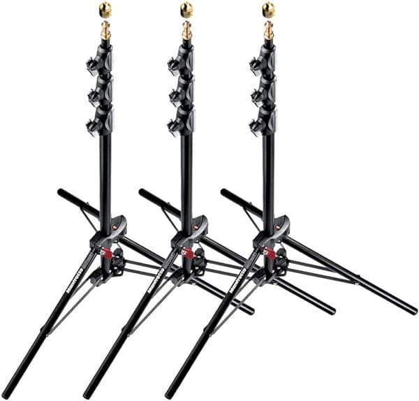Manfrotto 1051BAC-3 Soporte Mini Compacto de Aluminio de 6 pies 9 pulgadas con 4 Secciones y 3 Elevadores, Paquete de 3 (Negro)