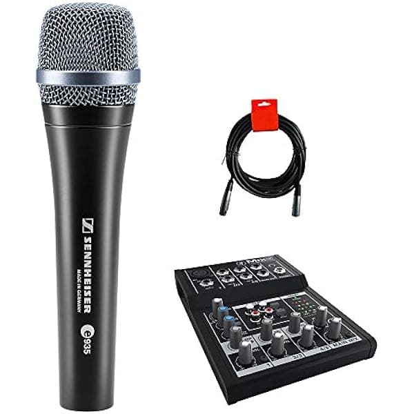 Sennheiser e935 Paquete de Micrófono Dinámico Cardioide de Mano con Mezcladora Compacta de 5 Canales Mackie Mix5 & Cable XLR